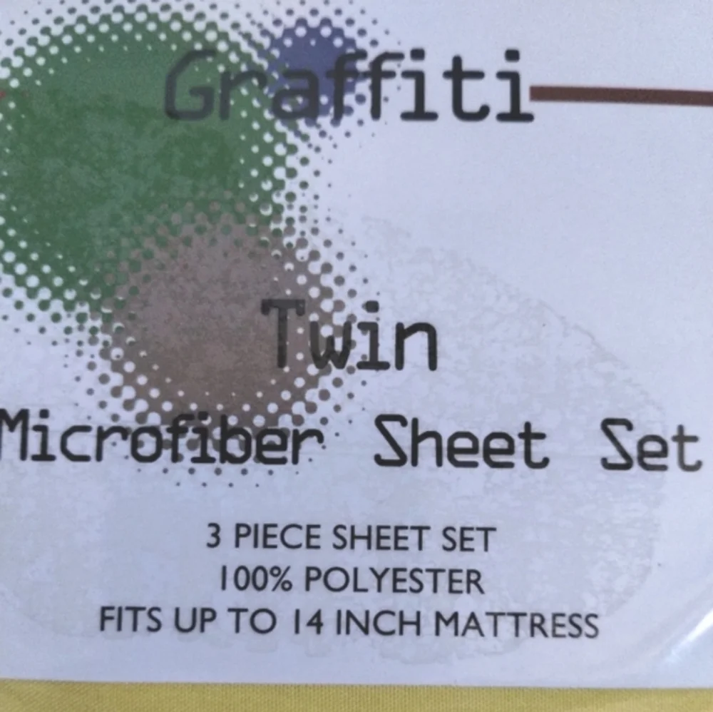 TWIN SHEET SET New YELLOW MICROFIBER Graffiti